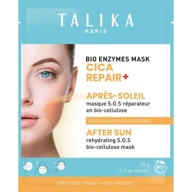 Talika Bio Enzymes Mask CICA REPAIR+ After Sun SOS Repair Mask In Bio-Cellulose — Päikesejärgne hooldus Talika Bio Enzymes Mask CICA REPAIR+ After Sun SOS Repair Mask In Bio-Cellulose — Päikesejärgne hooldus